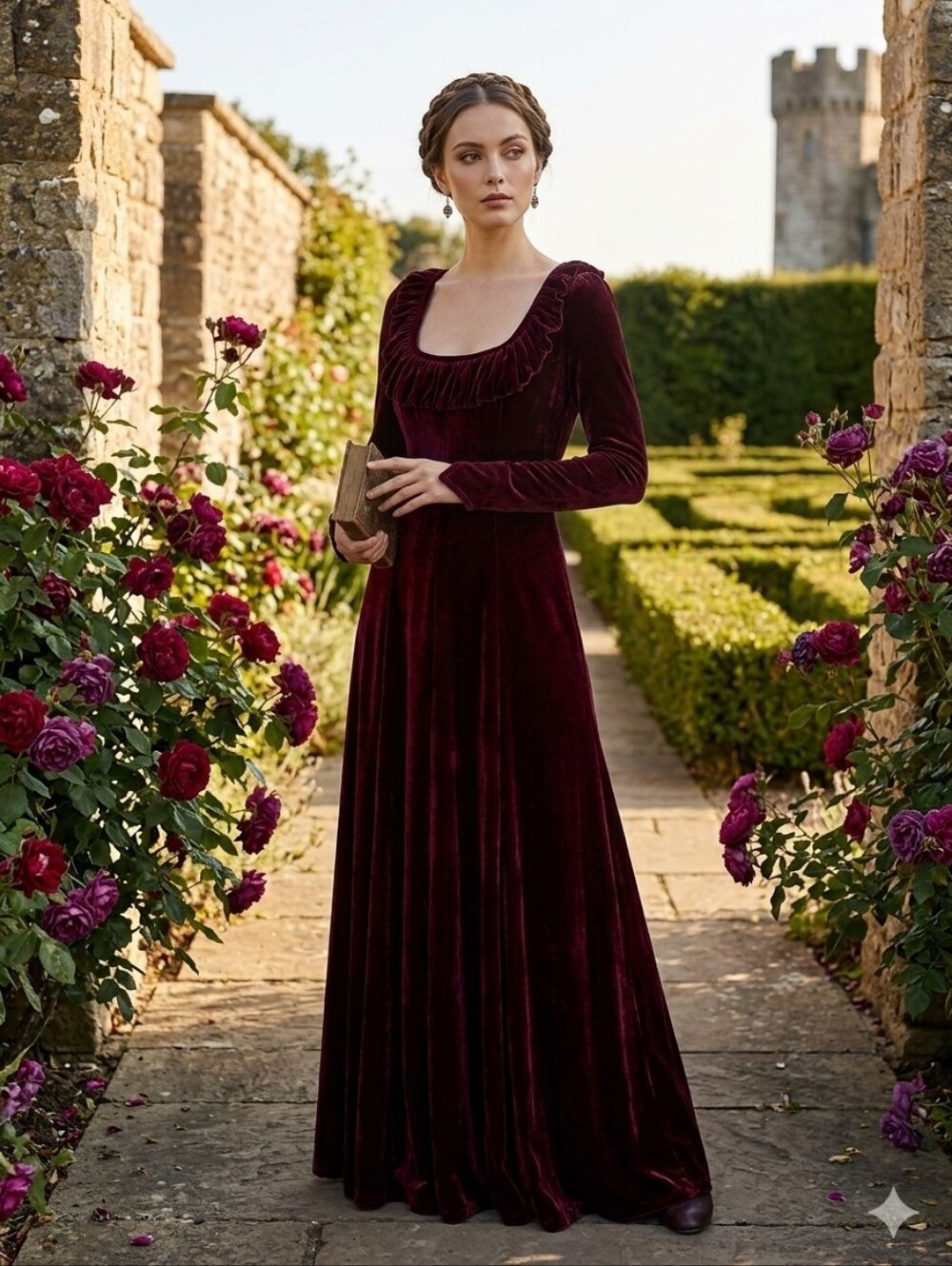 The Pyramid Collection Velvet Dress L Deep Burgundy Stretch Maxi Gothic